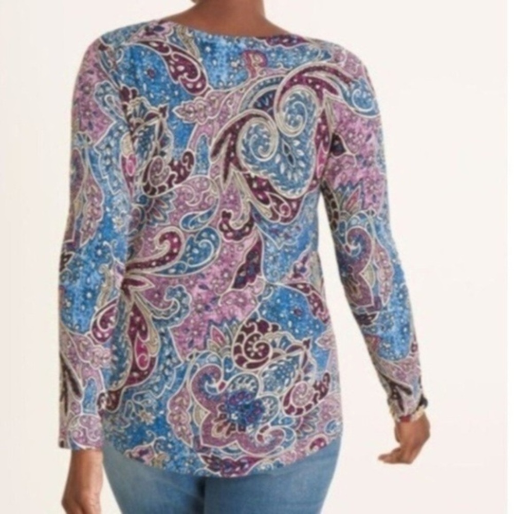 Chico’s Women Scroll Print Sweater Top Size O or S - Picture 2 of 11